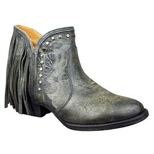 Sterling River SR6000 Cowgirl Boots Fringe Distressed Black Leather Sz 10